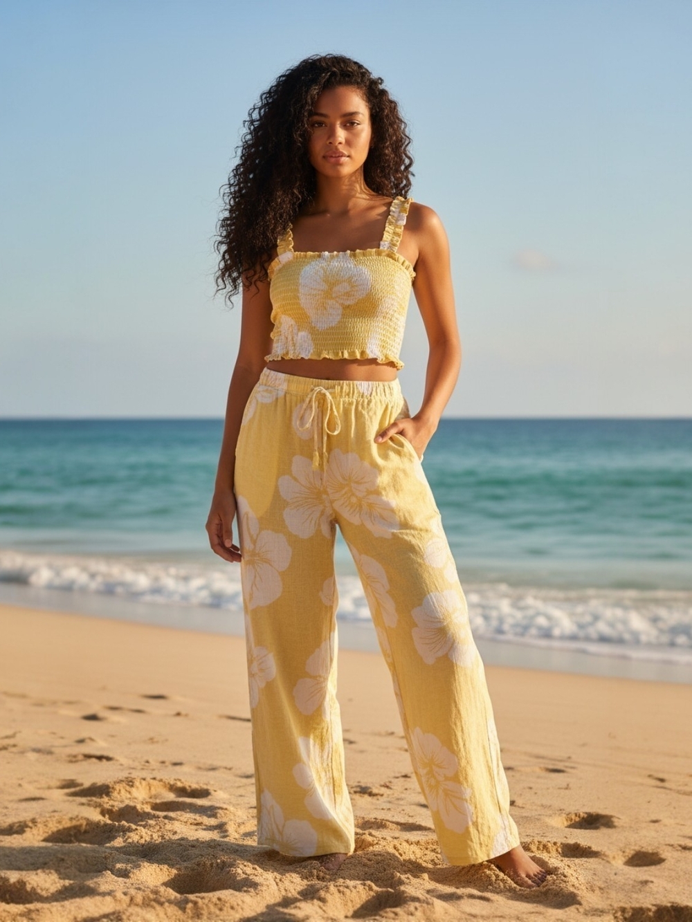 NWT Turks & Caicos Yellow Floral 2 Piece Set